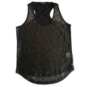 WILLIAM RAST BLACK TANK TOP WOMEN TOP SIZE  SMALL SEQUIN SEMI SHEER